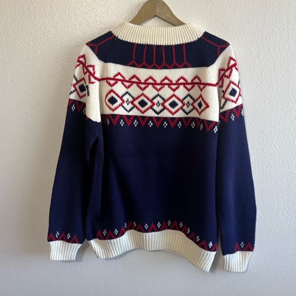 Vintage JCPenny Size Large Navy Blue White Red Fair Isle Knit Sweater Preppy - Picture 2 of 7